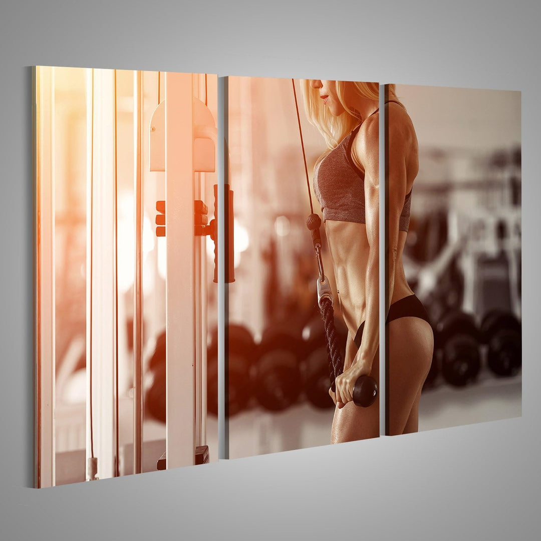 islandburner Bild auf Leinwand Klassisches Bodybuilding Muskulös Blonde Frau Macht Übungen In Der Tu