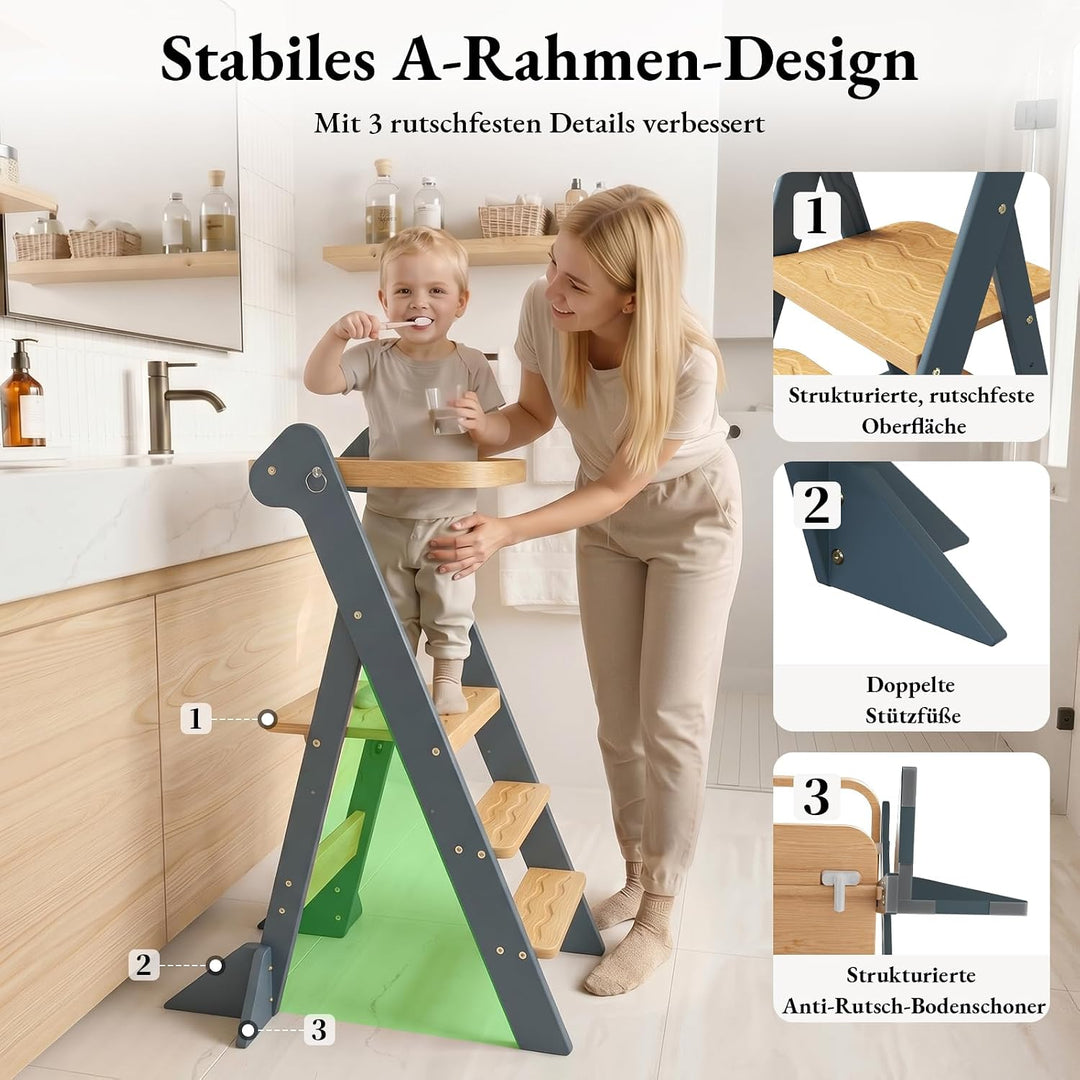 COSYLAND Lernturm ab 1 Jahr klappbar – iF Design Award Gewinner, höhenverstellbarer Lernturm mit Sic