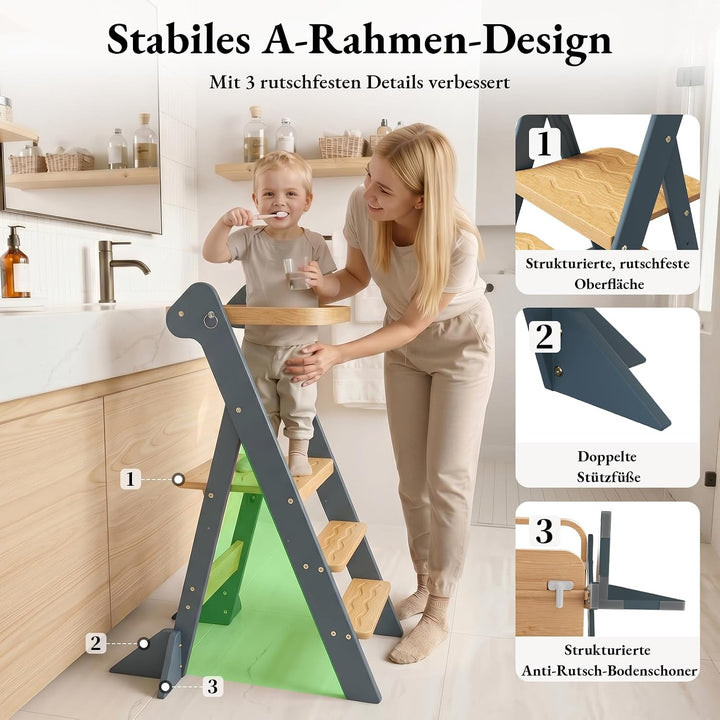 COSYLAND Lernturm ab 1 Jahr klappbar – iF Design Award Gewinner, höhenverstellbarer Lernturm mit Sic