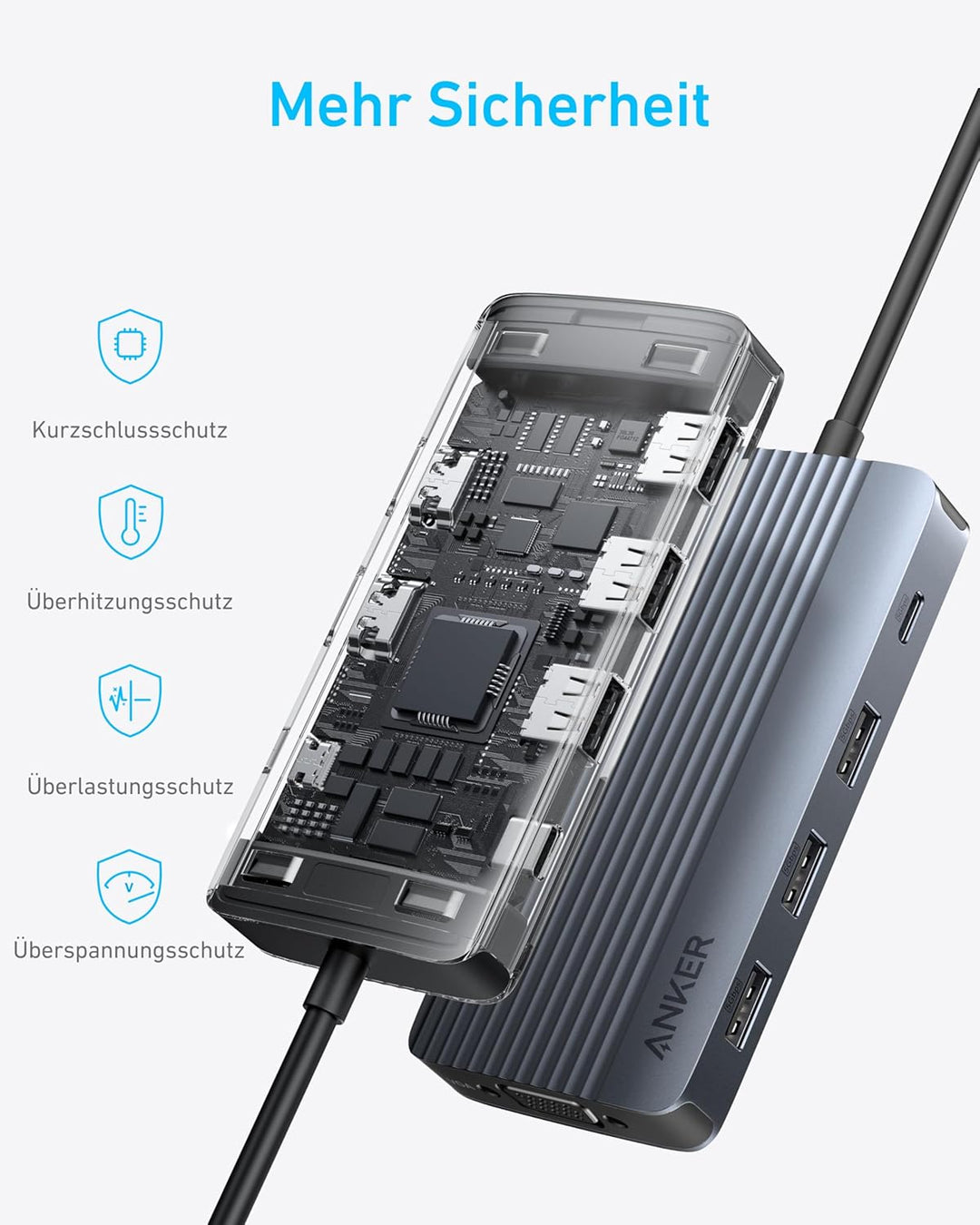 Anker 8-in-1 USB-C Hub, USB C Dockingstation Triple Display Multi-Port Dongle mit 2 HDMI und VGA, 5
