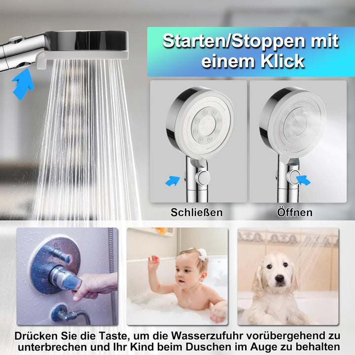 Duschkopf mit 4 PP Filter, Handbrause Wassersparend, Duschkopf Duschbrause mit 5 Strahlarten Hochdru