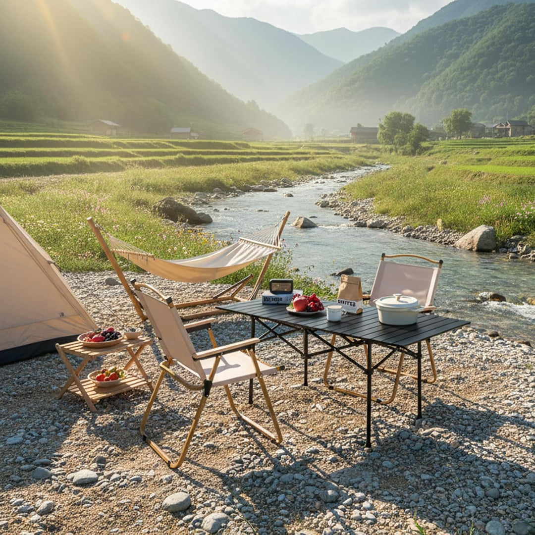 Eisen Klappbarer Camping Tisch, Klapptisch für Garten, Outdoor Beistelltisch Faltbar, Ultraleicht, C