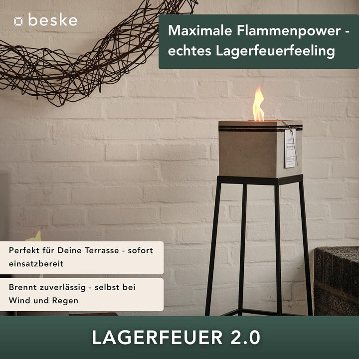 Beske-Manufaktur Betonfeuer inklusive Ständer und Nachfüllwachs im Komplettset | Grösse des Betonfeu