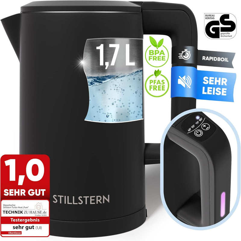 Stillstern Wasserkocher mit Temperatureinstellung [1,7L | 40-55-70-85-100°C], 12 Std. Warmhalten, Pr