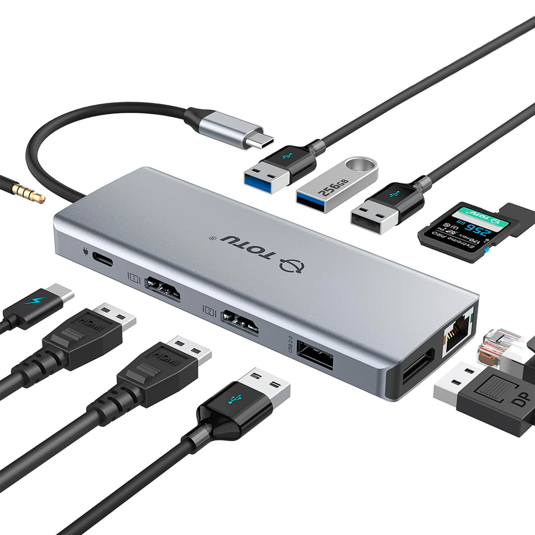 USB C HUB, TOTU 13-in-1 Docking Station (4K Dual HDMI & DP, 75W PD), Triple Displays für USB C Windo