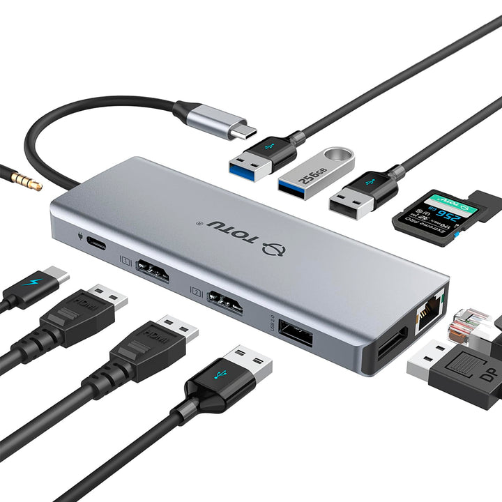 USB C HUB, TOTU 13-in-1 Docking Station (4K Dual HDMI & DP, 75W PD), Triple Displays für USB C Windo