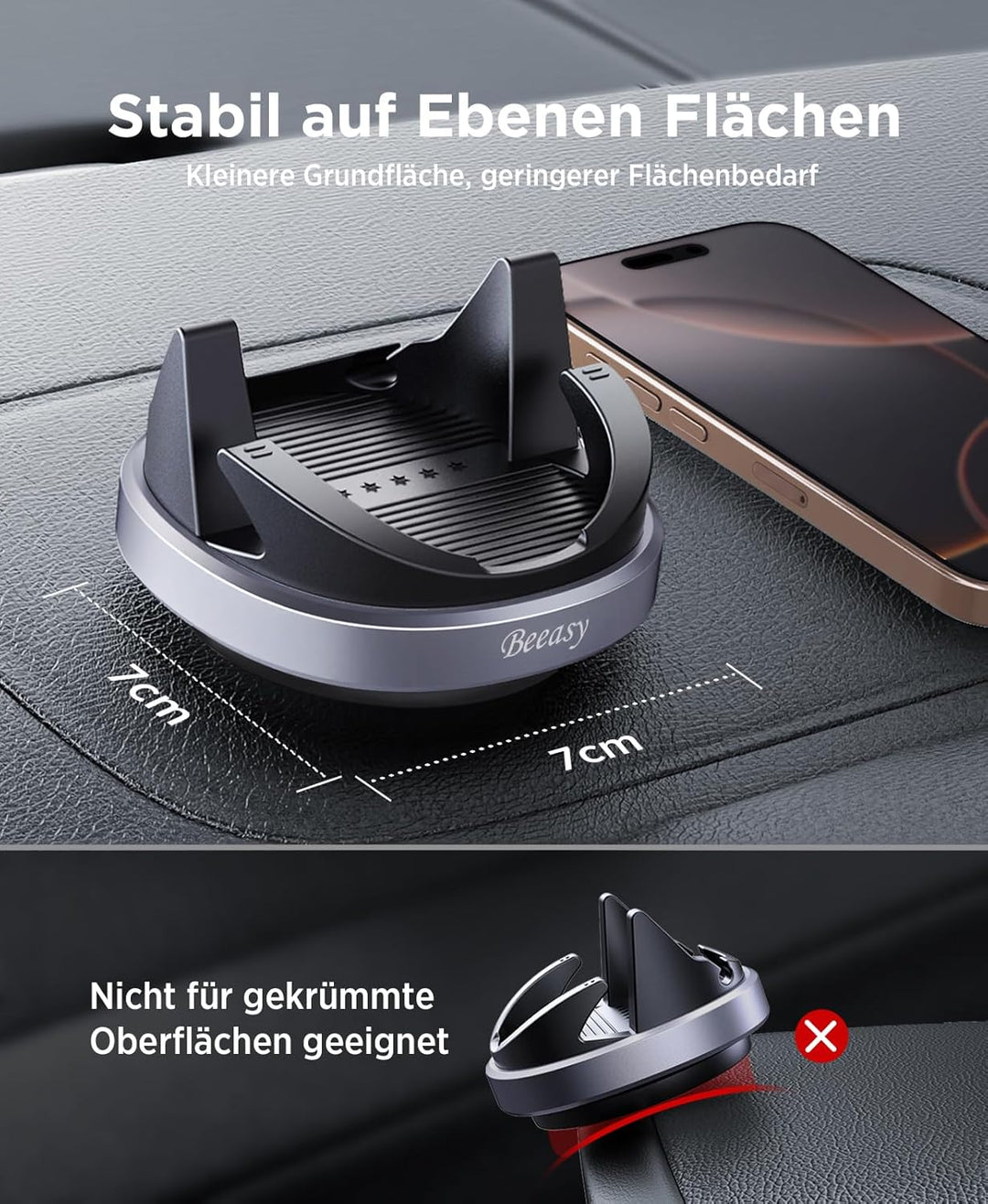 Beeasy Handyhalterung Auto Armaturenbrett, Silikon Handy Halterung Auto 360 Drehbar, Universal Kfz A