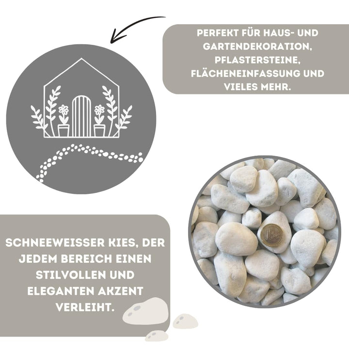 10 Kilogramm (Kg) Deko-Steine | Carrara Marmorkies | 25-40 mm | Edler Zierkies für Haus & Garten | P
