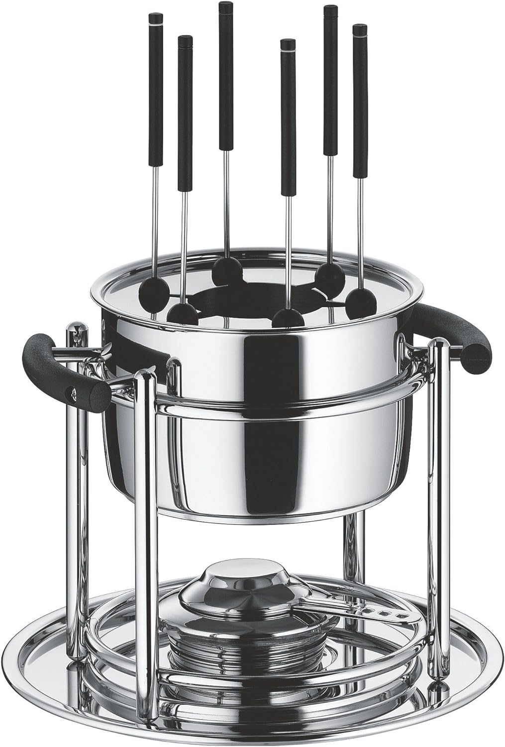 WMF Allegro Fondue-Set 11-teilig, für 6 Personen, mit Brenner und Gabeln, Cromargan Edelstahl, Fondu