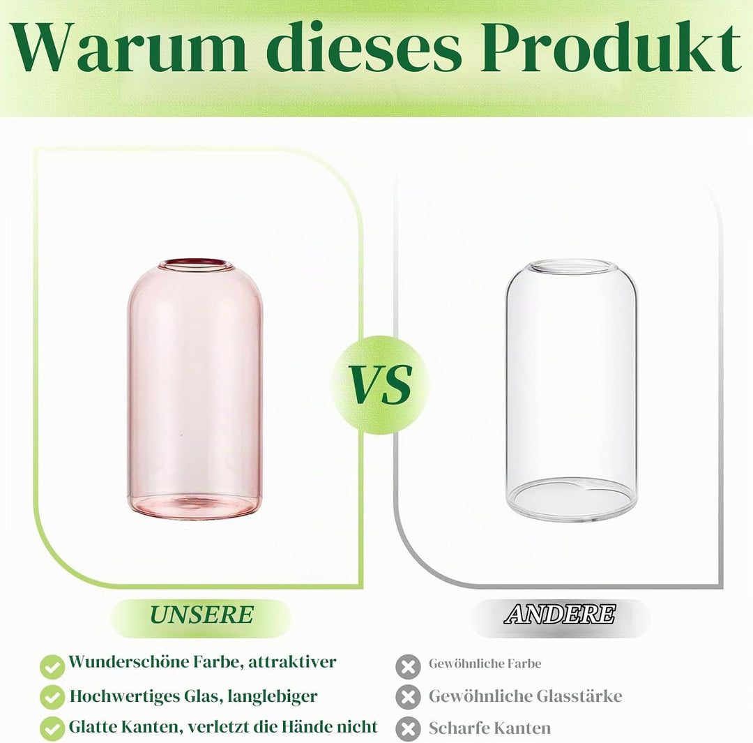 Hewory Kleine Vasen für Tischdeko: 6er Set Rosa Deko Vase Rosa Glaszylinder Vase Glas, Klein Glasvas
