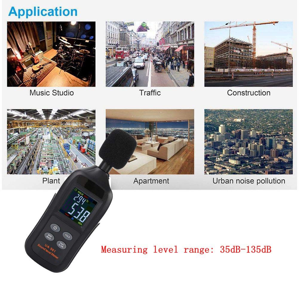 Digitaler Schallpegelmessgerät, UA961 Schwarzes Tragbares Schallpegelmesser mit Datenlogger, Schallp