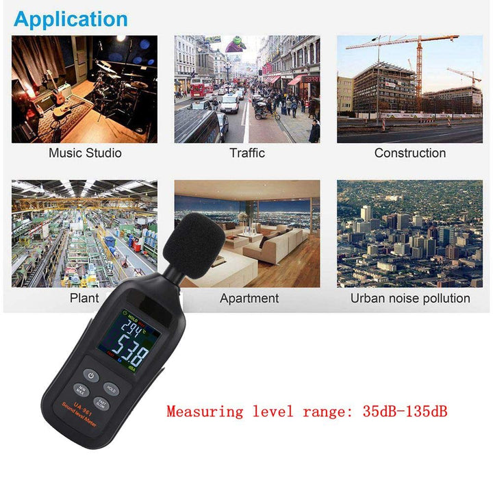 Digitaler Schallpegelmessgerät, UA961 Schwarzes Tragbares Schallpegelmesser mit Datenlogger, Schallp