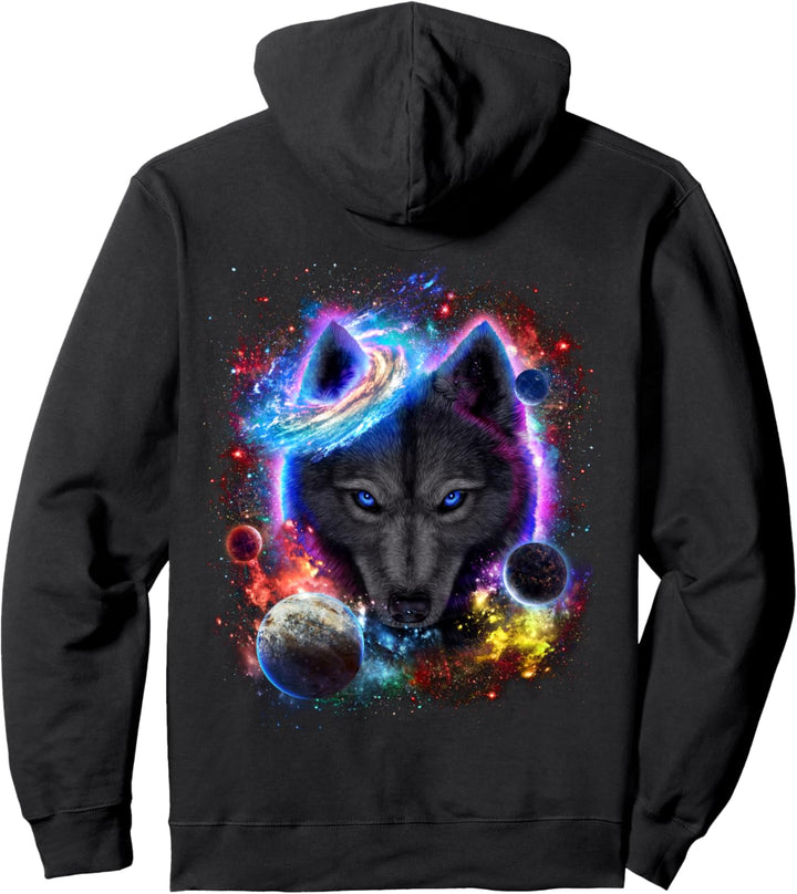 Schwarzer Wolf im Weltraum wirbeln in der Galaxie Pullover Hoodie