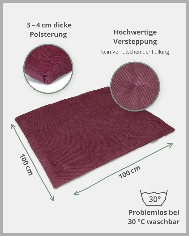 ULLENBOOM Krabbeldecke für Baby 100x100 cm - Dick und weich gepolstert Cord Berry 100 x 100 cm, Cord