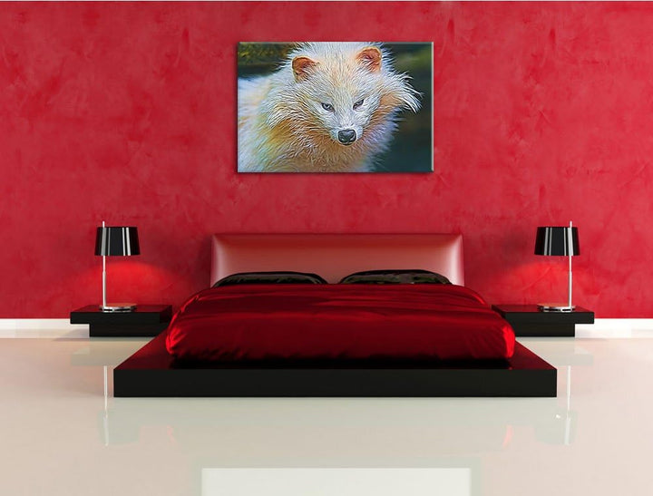 kleiner Polarfuchs Deluxe Format: 100x70 cm auf Leinwand, XXL riesige Bilder fertig gerahmt mit Keil