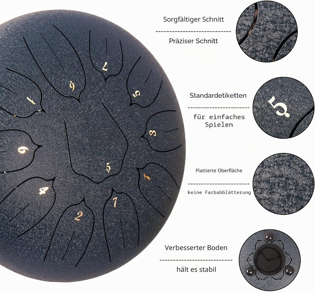 LOMUTY Stahlzungentrommel, 12 Zoll 30 cm Steel Tongue Drum, C-Dur 11 Noten, Handtrommel HandPan Drum