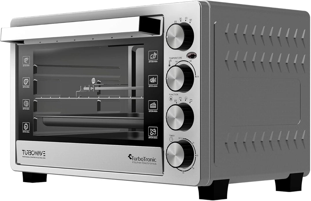 TurboTronic 30 L Elektrobackofen mit Grill, Umluft, Drehspiess &amp; Timer | Kompakter Tischbackofen aus