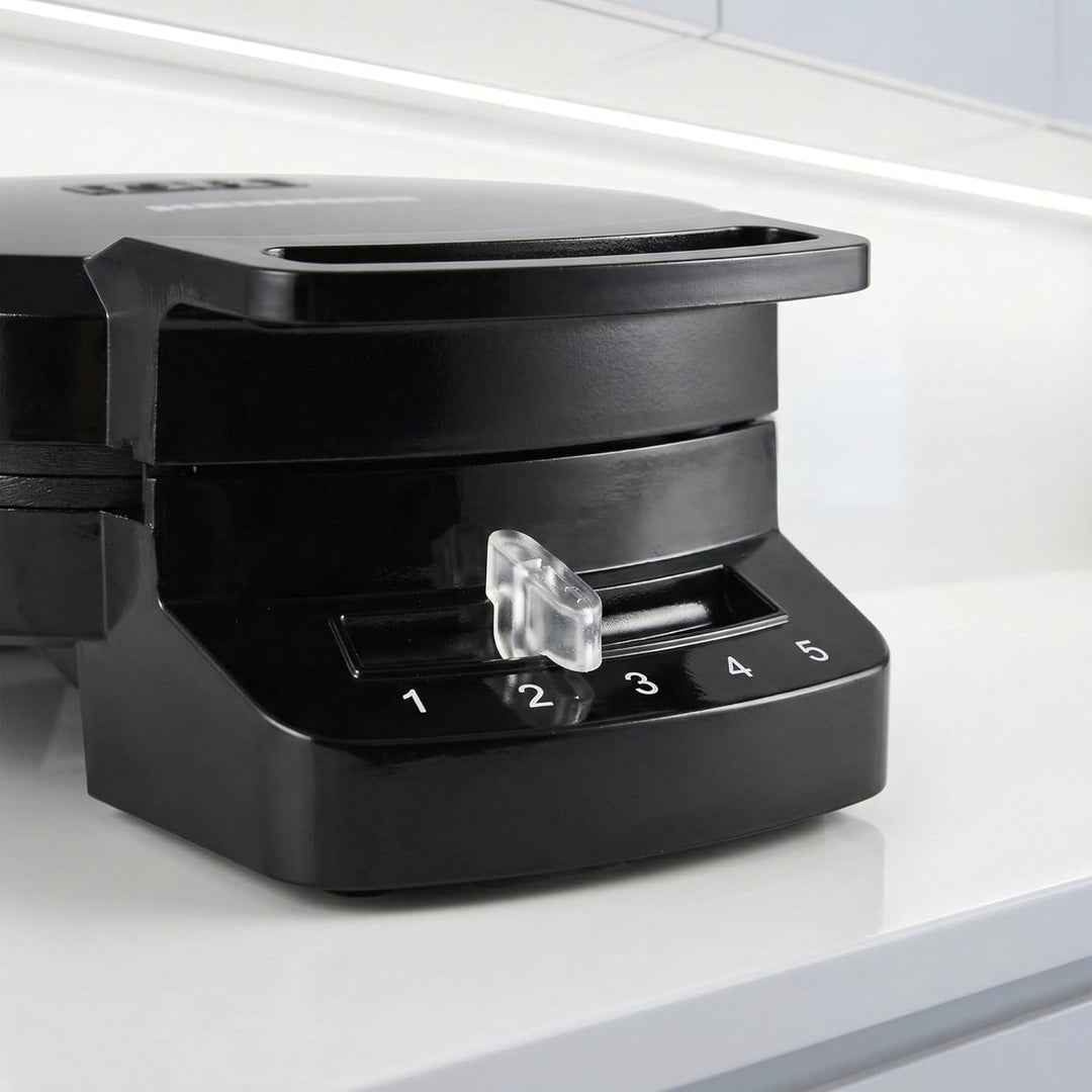HWF-F1200BK Waffle Iron – 1200W Power, Non-Stick Coating, Adjustable Thermostat, Vertical Storage, W