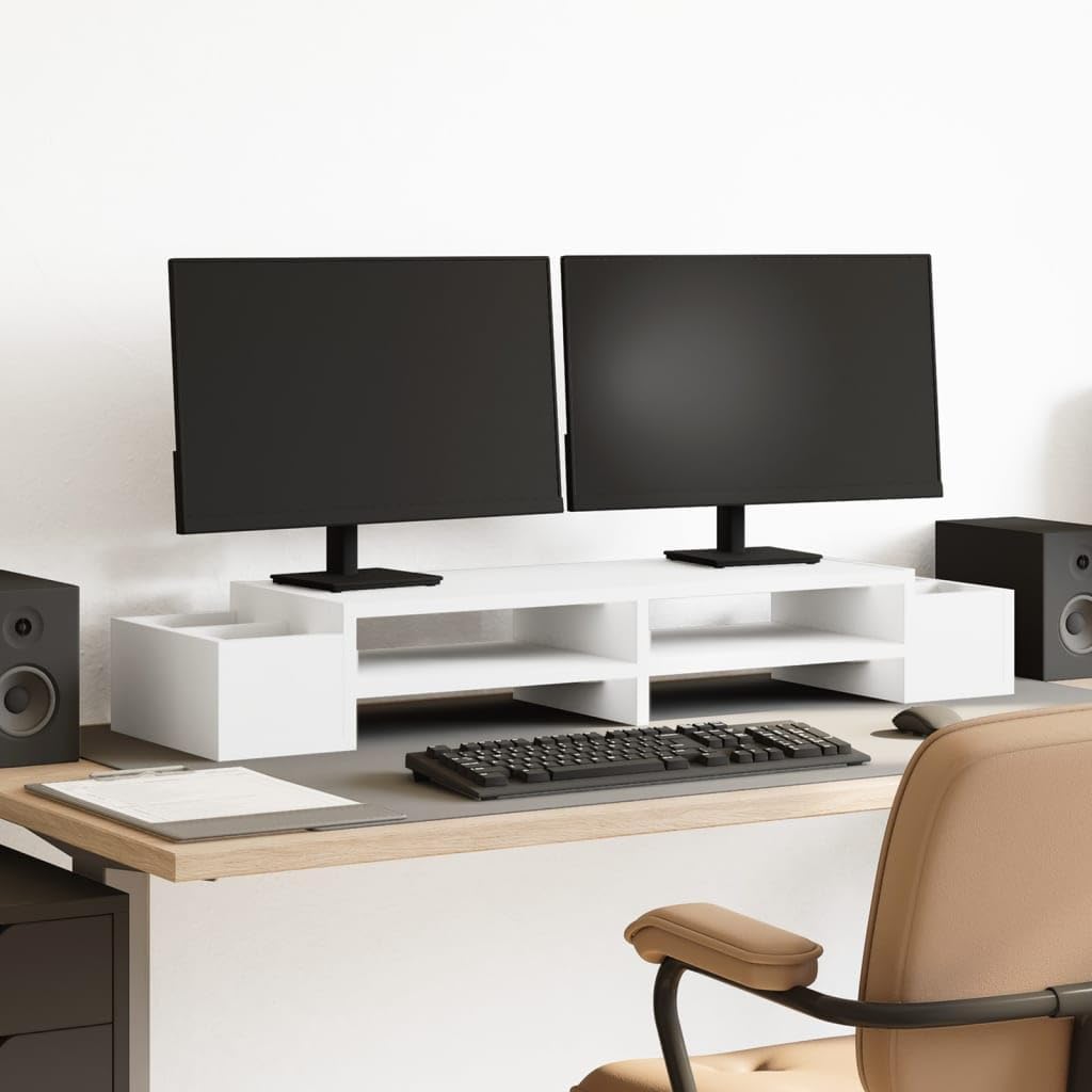 vidaXL Monitorständer mit Stauraum Weiss 100x27x15 cm Holzwerkstoff 100 x 27 x 15 cm Weiss, 100 x 27