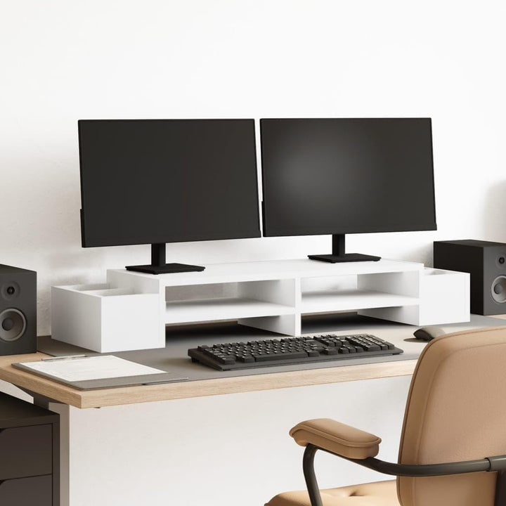 vidaXL Monitorständer mit Stauraum Weiss 100x27x15 cm Holzwerkstoff 100 x 27 x 15 cm Weiss, 100 x 27