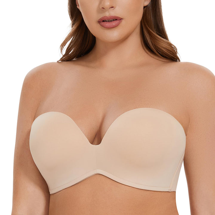 MELENECA Damen Ohne Bügel Gepolstert Anti-Rutsch Push Up Trägerloser BH 70A Beige, 70A Beige