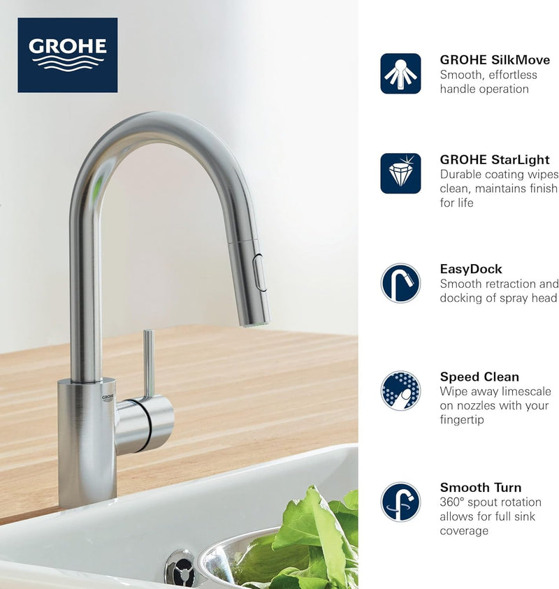 Grohe Concetto 32665DC3 Küchenarmatur, ausziehbar, Doppelstrahl, SuperSteel Infinity Finish Super St