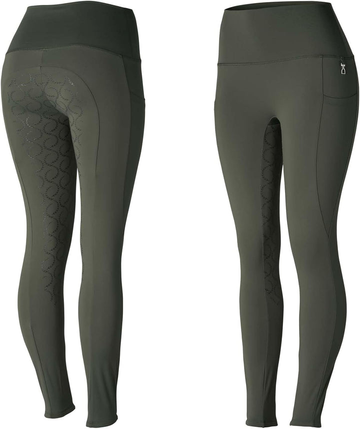 HORZE Damen Reitleggings Gillian, Reithose mit Handytasche und Silikonvollbesatz 36 Khakifarben, 36