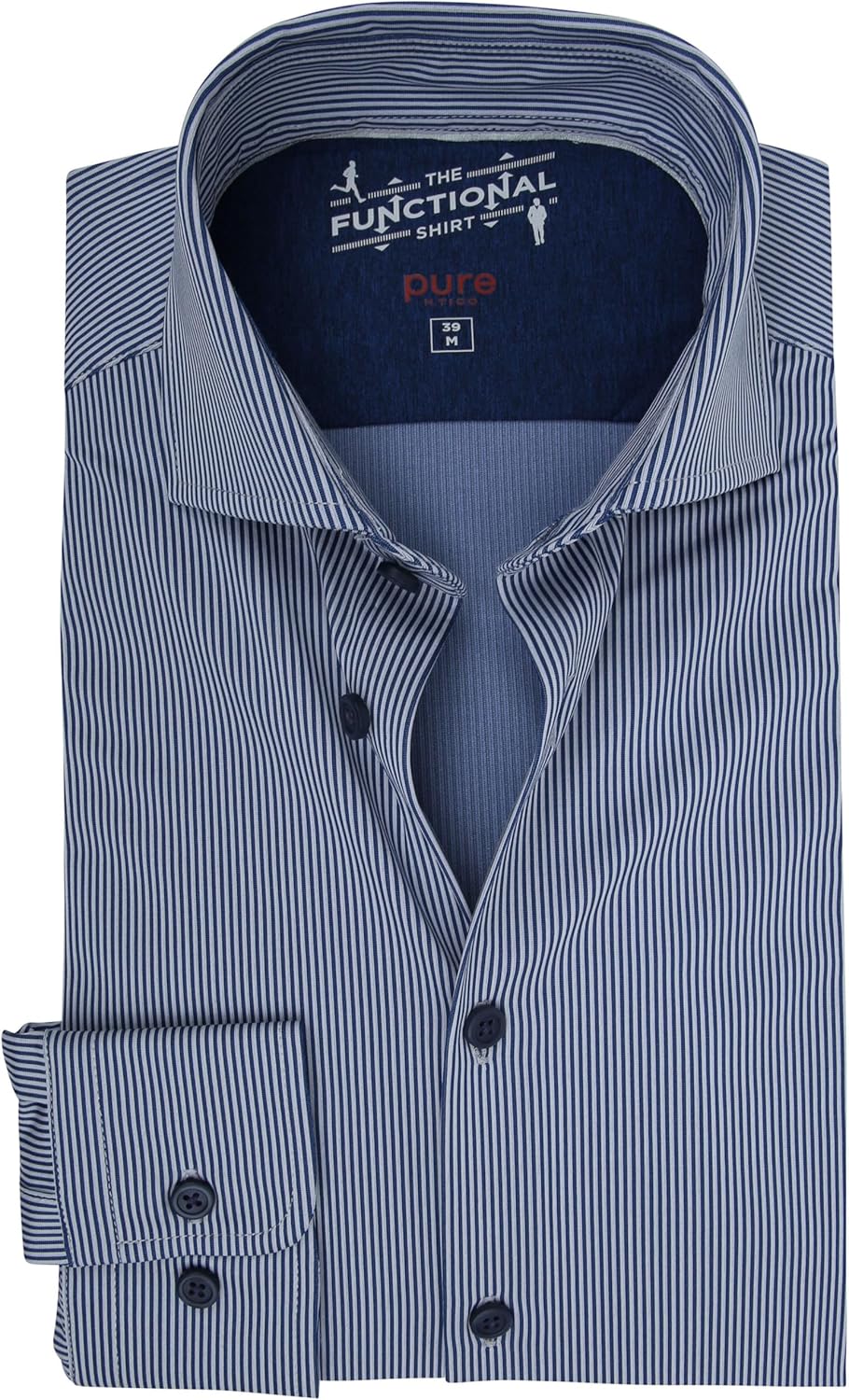 Pure h. Tico Herren 4028-21750 Pure-Functional Langarm Hemd, Streifen Dunkelblau, 40