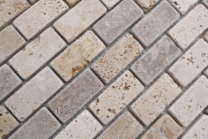 Mosaik Brick Travertin Mix Tumbled Travertin Naturstein Küche, Mosaikstein Format: 23x48x10 mm, Boge
