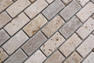 Mosaik Brick Travertin Mix Tumbled Travertin Naturstein Küche, Mosaikstein Format: 23x48x10 mm, Boge