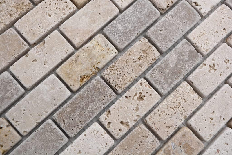 Mosaik Brick Travertin Mix Tumbled Travertin Naturstein Küche, Mosaikstein Format: 23x48x10 mm, Boge
