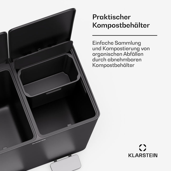 Klarstein EcoVista Mülleimer - 40L Abfalleimer mit 2 Fächern & 3L Komposteimer, Soft-Close, Edelstah