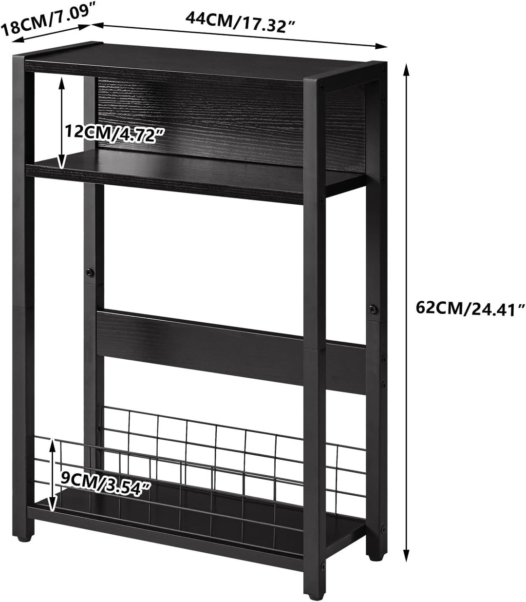 IBUYKE Kleiner Beistelltisch mit Zeitschriftenhalter,3 Etagen,Schmaler Beistelltisch mit Lagerregal,