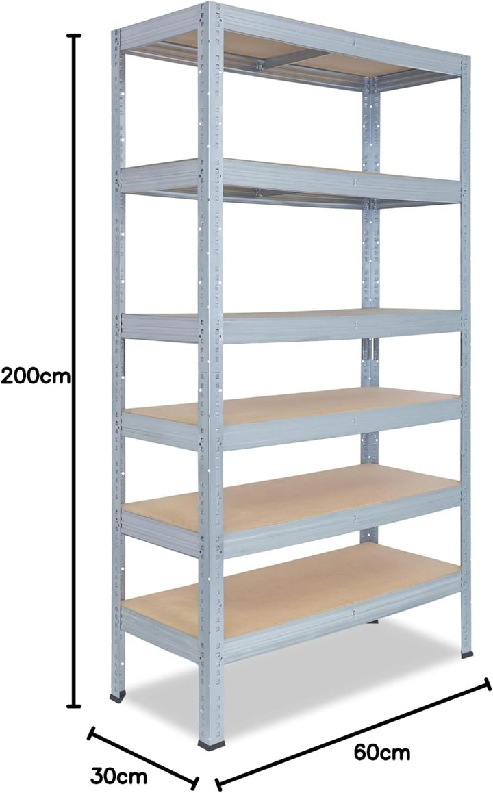 shelfplaza® 200x30x60cm Profi Schwerlastregal verzinkt/Metallregal mit 6 Böden à 166kg Tragkraft/Kel