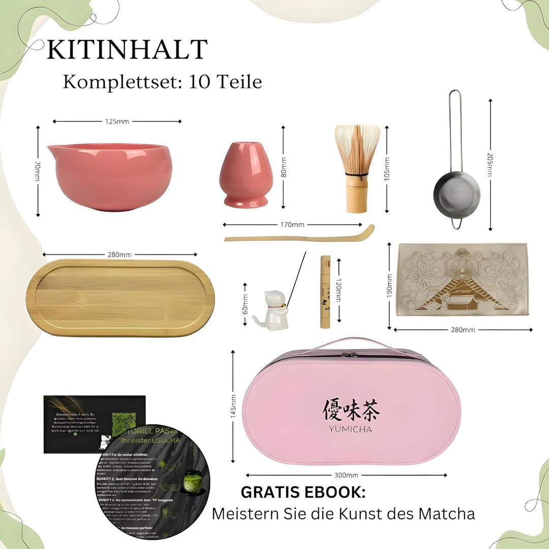 Matcha Set mit Bambusbesen, Keramikschale &amp; Sieb – Matcha Tee Starter Set inkl. Löffel, ideal als Ge