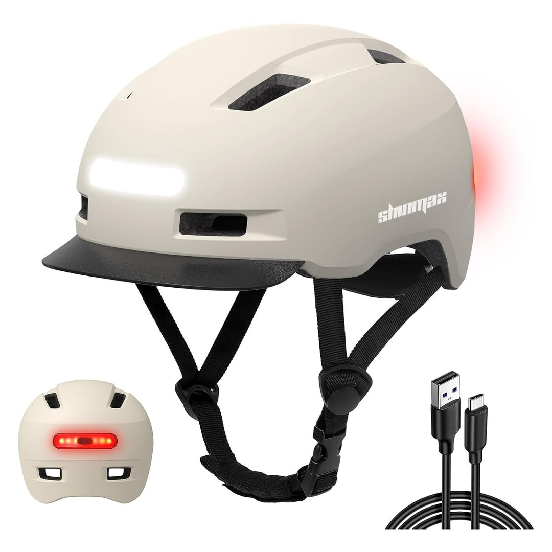 Shinmax Fahrradhelm Herren Damen, Helm Fahrrad mit USB Licht 5 Modi Fahrradhelm mit Visier, Mountain