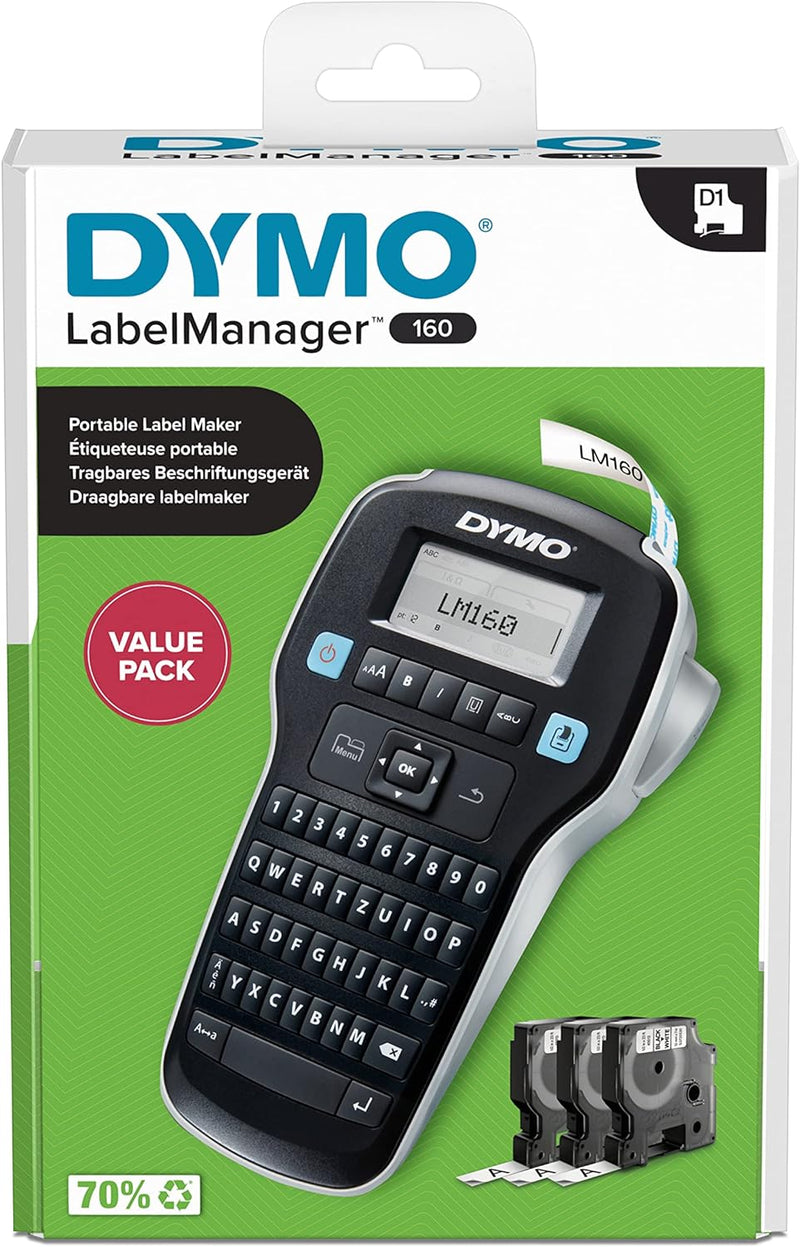 DYMO LabelManager 160 Tragbares Beschriftungsgerät Starter-Set | Etikettiergerät mit QWERTZ Tastatur