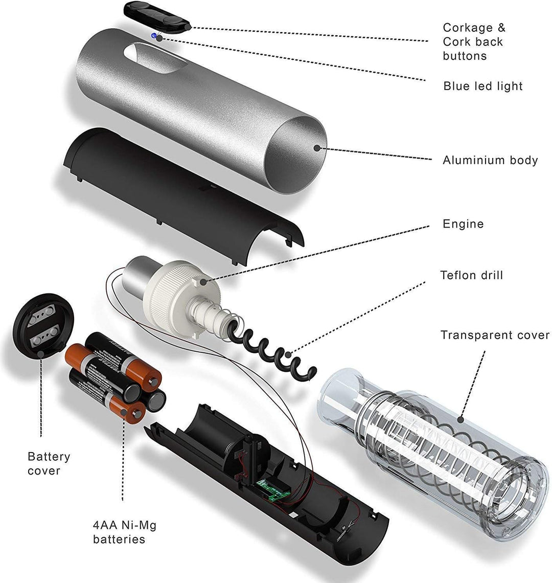 Elektrischer Korkenzieher, Bi-Komfort, Automatischer Flaschenöffner, Elektrischer Weinöffner, Automa