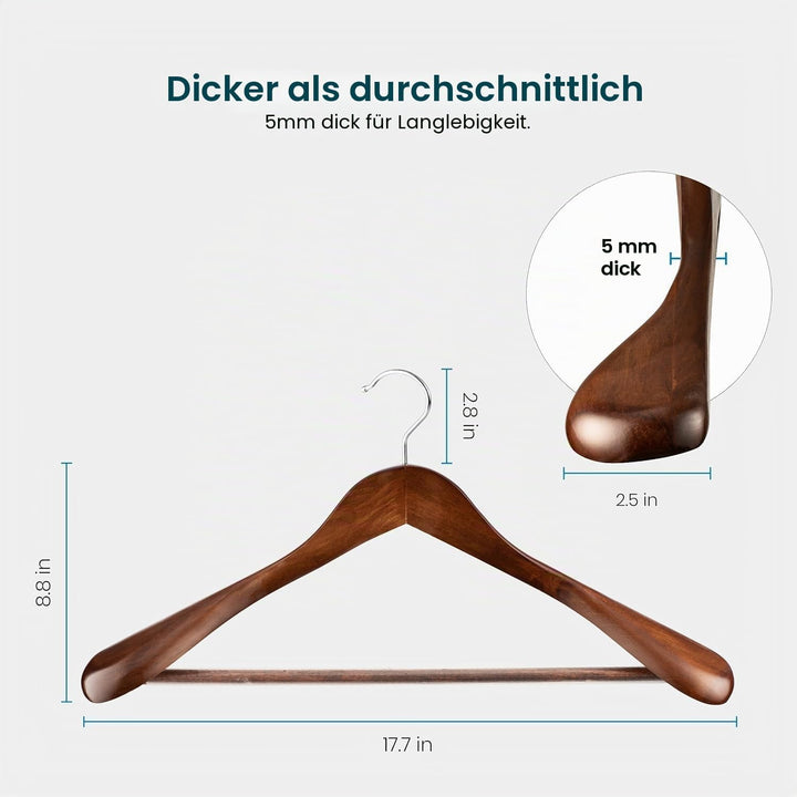 Hochwertige Holz-Kleiderbügel – 6er-Set – robuste Kleiderbügel mit breiten Schultern – Kleiderbügel