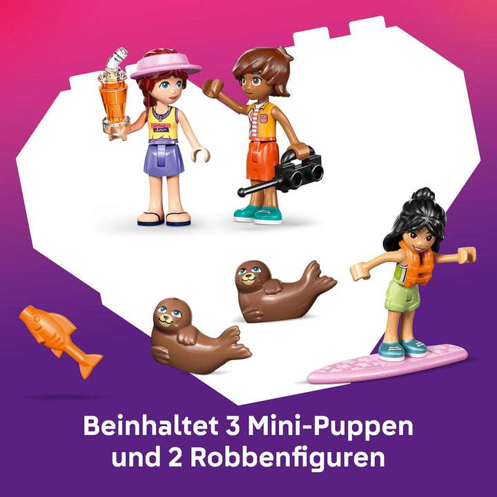 LEGO Friends Strandhaus mit Robben - Miniatur Spielset mit 3 Mini Puppen, 2 Meeres Tierfiguren und Z