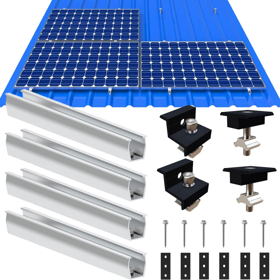 Solarmodul Halterung Flachdach, Alu Photovoltaik Montageschiene 12CM, Verstellbare Schwarz Klemme fü