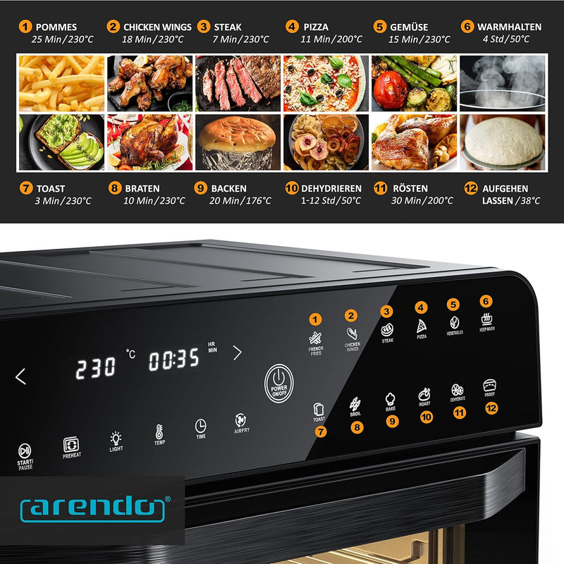 Arendo - Heissluftfritteuse 25 Liter Edelstahl - Multifunktionsofen - mini Backofen - Aerofryer - 18