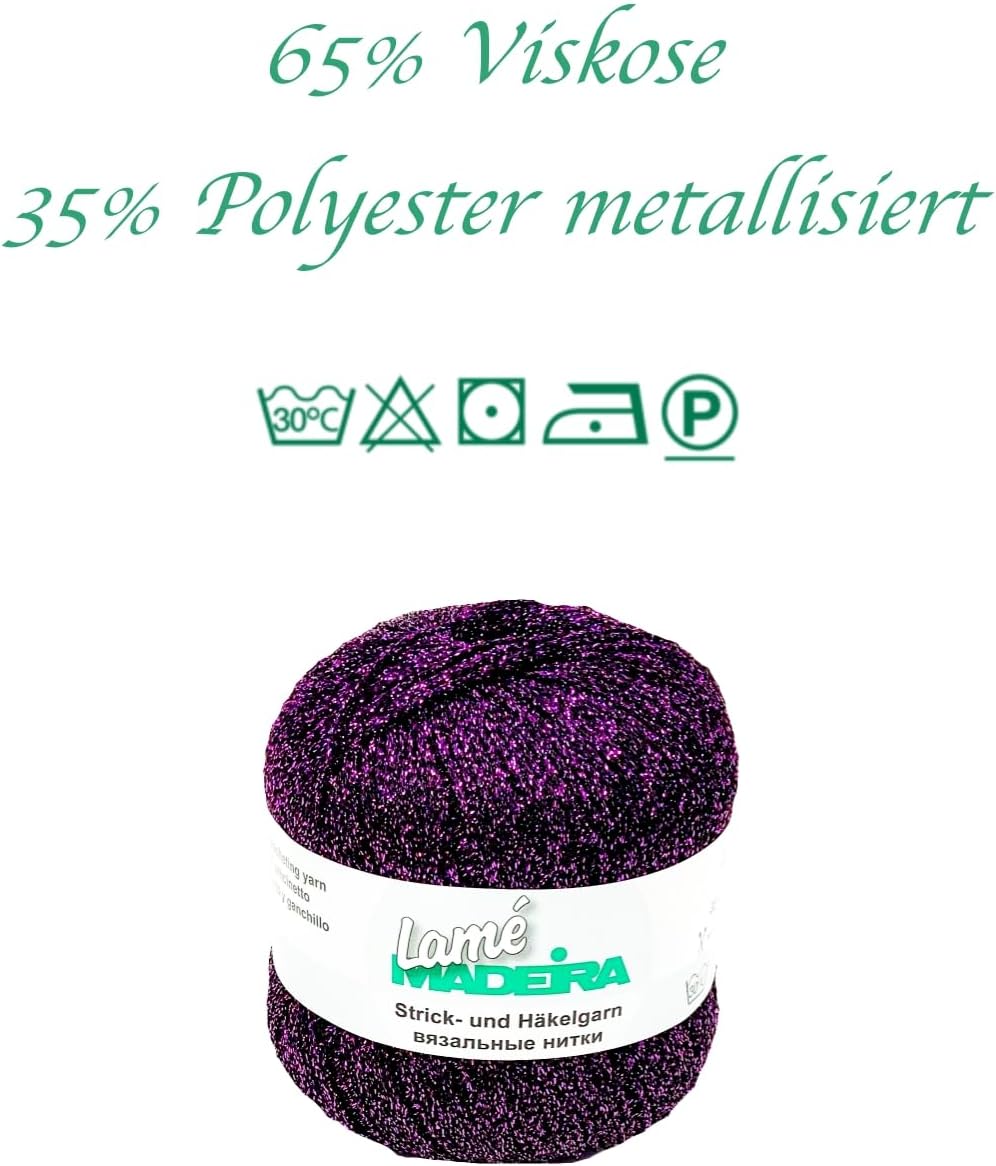 Glitzergarn Haekelgarn Strickgarn metallisiertes Häkelgarn Madeira Lamé 5x25g Farbe 412 lila, 412 li