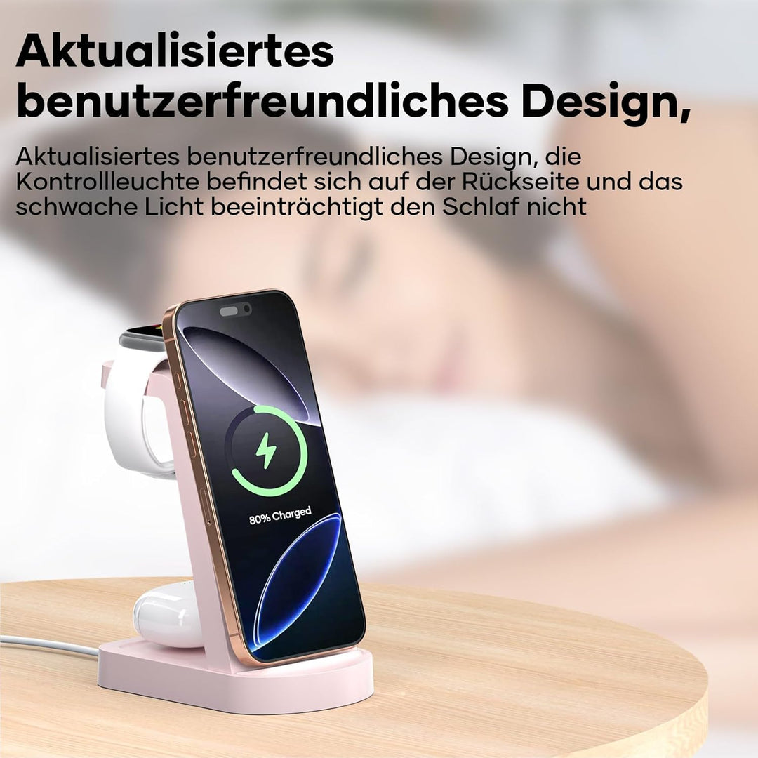 Kabellose Ladestation,3 in 1 Ladestation Kabelloses Ladegerät(Mit 18W Adapter) Wireless Charger komp