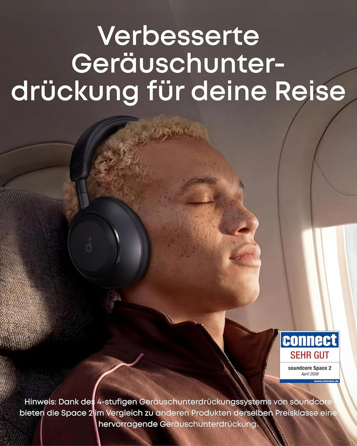 soundcore Space 2 by Anker, Noise Cancelling Kopfhörer, bequem, 50h Akku, LDAC Hi-Res Wireless Audio