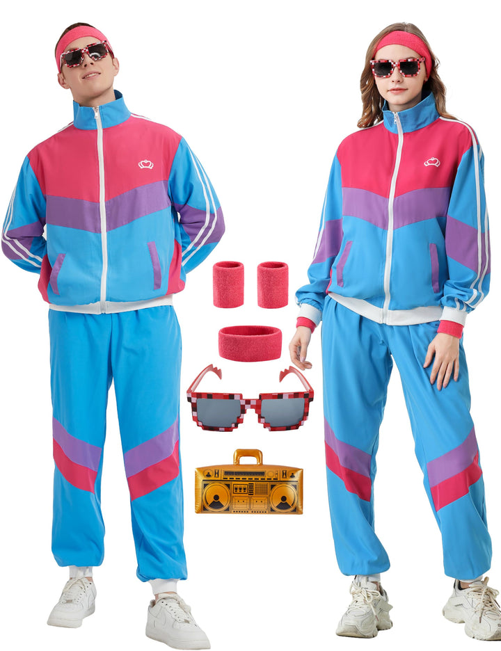 80er 90er Jahre Outfit Herren Damen 80er Jahre Trainingsanzug Jacke Hose Anzug, 80er Jahre Kostüm He