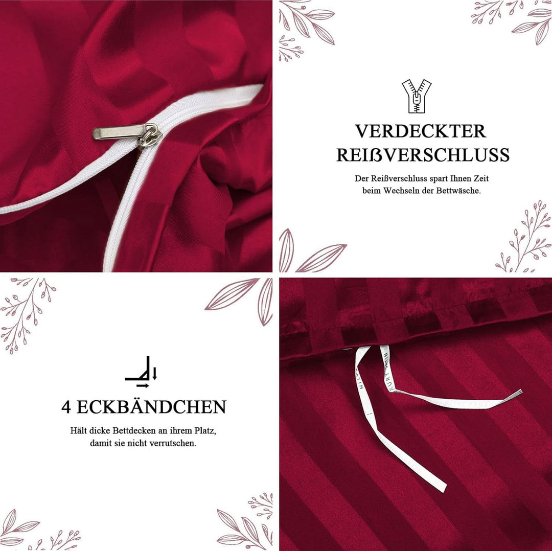 Tospass Sommer Satin Bettwäsche 200x200 cm Rot Glatt Weinrot Bettwäsche Set Luxus Seide Deckenbezug