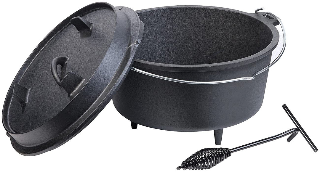 Rosenstein & Söhne Dutch Ofen: Dutch Oven aus Gusseisen mit Standfüssen, 2in1-Deckel & -Pfanne, 9 l