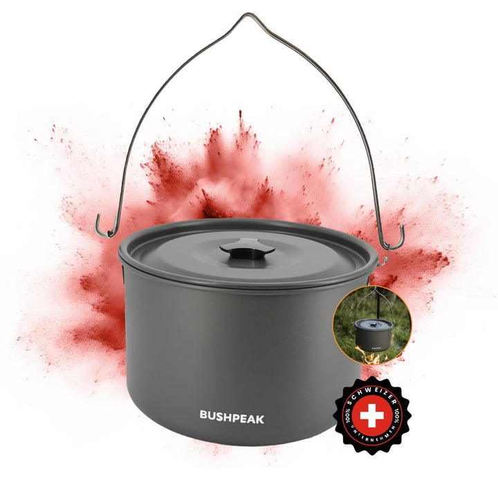 Camping Kochtopf Alu Outdoor Master 4 Liter - Suppentopf mit Deckel tragbar mit stabilem Edelstahlgr