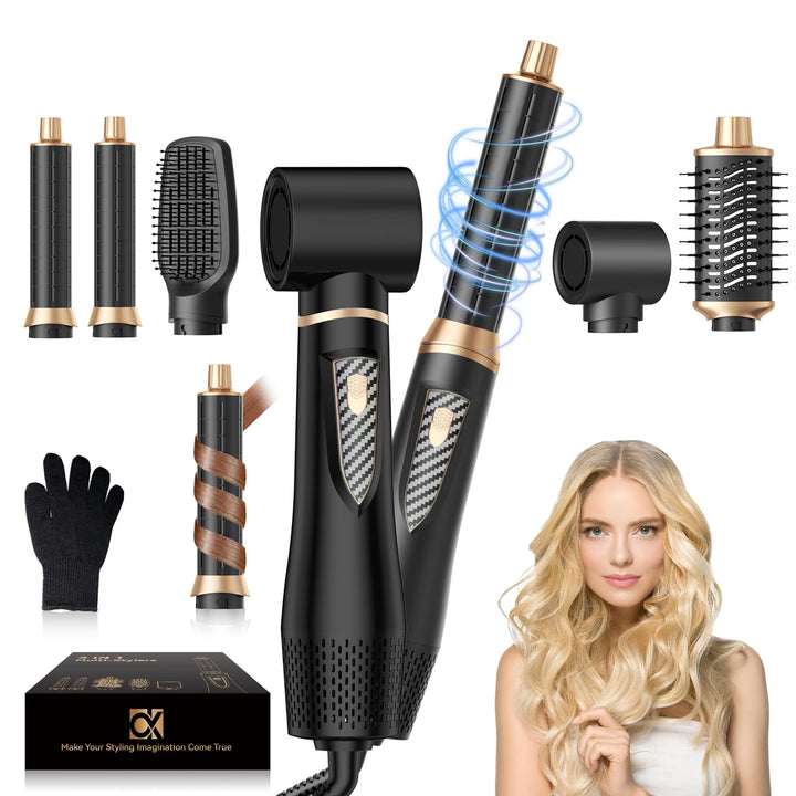 Neue Airstyler 5 in 1 Hairstyler Set, Ionen Föhnbürste mit 30mm Warmluft-Lockenstab | 1000W Haartroc
